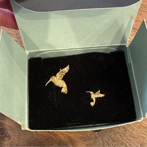 Avon Gold Hummingbird Brooch Set